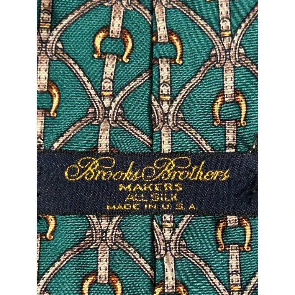 Brooks Brothers Makers Silk Tie Green Equestrian Bit Bridle USA 4x59 - CJ